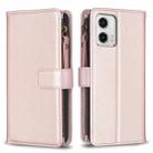 For Motorola Moto G73 5G 9 Card Slots Zipper Wallet Leather Flip Phone Case(Rose Gold) - 1