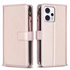 For Motorola Moto G13 4G / G23 4G / G53 5G 9 Card Slots Zipper Wallet Leather Flip Phone Case(Rose Gold) - 1