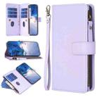 For Motorola Edge 40 9 Card Slots Zipper Wallet Leather Flip Phone Case(Light Purple) - 1