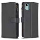 For Nokia C12 9 Card Slots Zipper Wallet Leather Flip Phone Case(Black) - 1