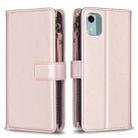 For Nokia C12 9 Card Slots Zipper Wallet Leather Flip Phone Case(Rose Gold) - 1