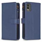 For Nokia C32 9 Card Slots Zipper Wallet Leather Flip Phone Case(Blue) - 1