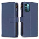 For Nokia G21 / G11 9 Card Slots Zipper Wallet Leather Flip Phone Case(Blue) - 1