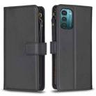 For Nokia G21 / G11 9 Card Slots Zipper Wallet Leather Flip Phone Case(Black) - 1