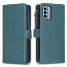 For Nokia G22 9 Card Slots Zipper Wallet Leather Flip Phone Case(Green) - 1