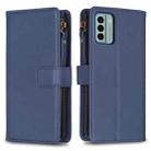 For Nokia G22 9 Card Slots Zipper Wallet Leather Flip Phone Case(Blue) - 1