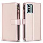 For Nokia G22 9 Card Slots Zipper Wallet Leather Flip Phone Case(Rose Gold) - 1