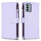 For Nokia G22 9 Card Slots Zipper Wallet Leather Flip Phone Case(Light Purple) - 1