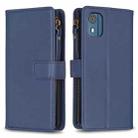 For Nokia C02 9 Card Slots Zipper Wallet Leather Flip Phone Case(Blue) - 1