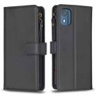 For Nokia C02 9 Card Slots Zipper Wallet Leather Flip Phone Case(Black) - 1