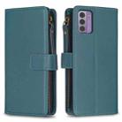 For Nokia G42/G310 9 Card Slots Zipper Wallet Leather Flip Phone Case(Green) - 1