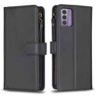 For Nokia G42/G310 9 Card Slots Zipper Wallet Leather Flip Phone Case(Black) - 1