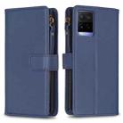 For vivo Y21 / Y21s / Y33s 9 Card Slots Zipper Wallet Leather Flip Phone Case(Blue) - 1