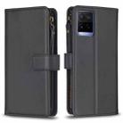 For vivo Y21 / Y21s / Y33s 9 Card Slots Zipper Wallet Leather Flip Phone Case(Black) - 1