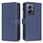 For vivo Y78 5G 9 Card Slots Zipper Wallet Leather Flip Phone Case(Blue) - 1