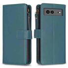 For Google Pixel 7a 9 Card Slots Zipper Wallet Leather Flip Phone Case(Green) - 1