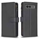 For Google Pixel 7a 9 Card Slots Zipper Wallet Leather Flip Phone Case(Black) - 1