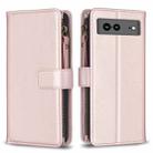 For Google Pixel 7a 9 Card Slots Zipper Wallet Leather Flip Phone Case(Rose Gold) - 1