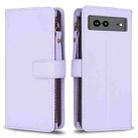 For Google Pixel 7a 9 Card Slots Zipper Wallet Leather Flip Phone Case(Light Purple) - 1