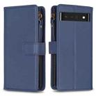 For Google Pixel 7 Pro 9 Card Slots Zipper Wallet Leather Flip Phone Case(Blue) - 1