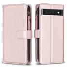 For Google Pixel 7 Pro 9 Card Slots Zipper Wallet Leather Flip Phone Case(Rose Gold) - 1