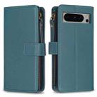 For Google Pixel 8 Pro 9 Card Slots Zipper Wallet Leather Flip Phone Case(Green) - 1