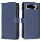 For Google Pixel 8 Pro 9 Card Slots Zipper Wallet Leather Flip Phone Case(Blue) - 1