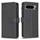 For Google Pixel 8 Pro 9 Card Slots Zipper Wallet Leather Flip Phone Case(Black) - 1