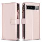 For Google Pixel 8 Pro 9 Card Slots Zipper Wallet Leather Flip Phone Case(Rose Gold) - 1