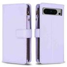 For Google Pixel 8 Pro 9 Card Slots Zipper Wallet Leather Flip Phone Case(Light Purple) - 1