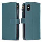 For iPhone XS / X 9 Card Slots Zipper Wallet Leather Flip Phone Case(Green) - 1