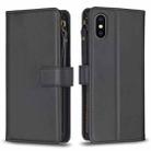 For iPhone XS Max 9 Card Slots Zipper Wallet Leather Flip Phone Case(Black) - 1