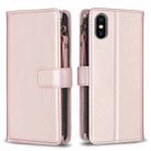 For iPhone XS Max 9 Card Slots Zipper Wallet Leather Flip Phone Case(Rose Gold) - 1