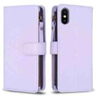For iPhone XS Max 9 Card Slots Zipper Wallet Leather Flip Phone Case(Light Purple) - 1