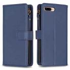 For iPhone 8 Plus / 7 Plus 9 Card Slots Zipper Wallet Leather Flip Phone Case(Blue) - 1