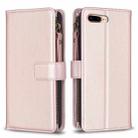 For iPhone 8 Plus / 7 Plus 9 Card Slots Zipper Wallet Leather Flip Phone Case(Rose Gold) - 1