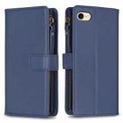 For iPhone SE 2022 / SE 2020 / 8 / 7 9 Card Slots Zipper Wallet Leather Flip Phone Case(Blue) - 1