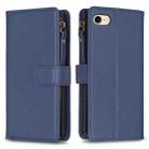 For iPhone SE 2022/SE 2020 / 8 / 7 9 Card Slots Zipper Wallet Leather Flip Phone Case(Blue) - 1