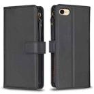 For iPhone SE 2022/SE 2020 / 8 / 7 9 Card Slots Zipper Wallet Leather Flip Phone Case(Black) - 1