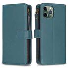 For iPhone 11 Pro Max 9 Card Slots Zipper Wallet Leather Flip Phone Case(Green) - 1
