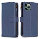 For iPhone 11 Pro Max 9 Card Slots Zipper Wallet Leather Flip Phone Case(Blue) - 1