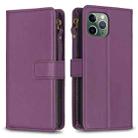 For iPhone 11 Pro 9 Card Slots Zipper Wallet Leather Flip Phone Case(Dark Purple) - 1