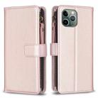 For iPhone 11 Pro 9 Card Slots Zipper Wallet Leather Flip Phone Case(Rose Gold) - 1