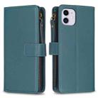 For iPhone 11 9 Card Slots Zipper Wallet Leather Flip Phone Case(Green) - 1