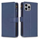 For iPhone 14 Pro 9 Card Slots Zipper Wallet Leather Flip Phone Case(Blue) - 1