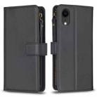 For iPhone XR 9 Card Slots Zipper Wallet Leather Flip Phone Case(Black) - 1