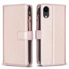 For iPhone XR 9 Card Slots Zipper Wallet Leather Flip Phone Case(Rose Gold) - 1