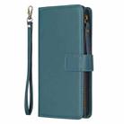 For iPhone 16 Pro Max 9 Card Slots Zipper Wallet Leather Flip Phone Case(Green) - 3