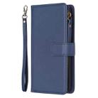 For iPhone 16 Pro Max 9 Card Slots Zipper Wallet Leather Flip Phone Case(Blue) - 3