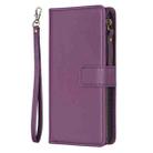 For iPhone 16 Pro Max 9 Card Slots Zipper Wallet Leather Flip Phone Case(Dark Purple) - 3